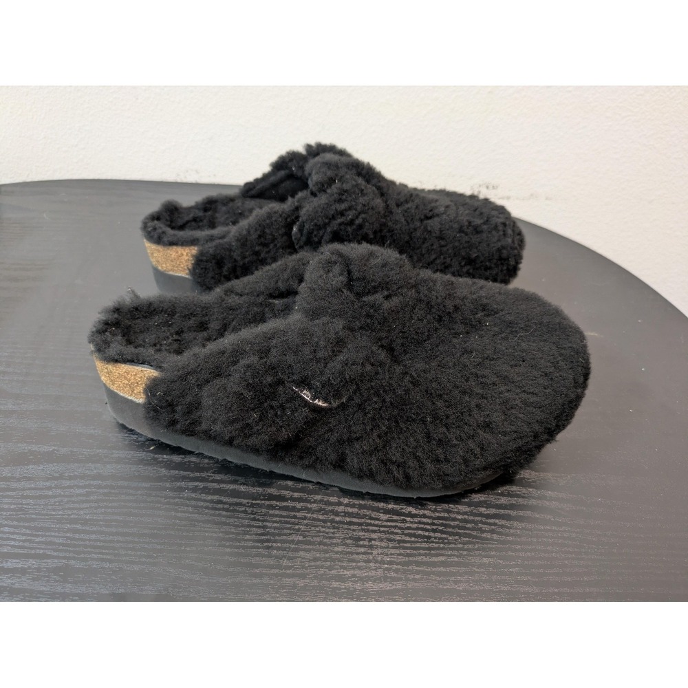 Papillio Birkenstock Clogs Slippers Womens Size 8 Black Fleece Cork Footbed